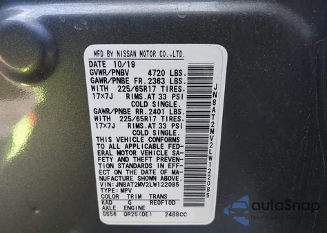 2020 Nissan Rogue Sv Intelligent Awd from USA, damaged, VIN JN8AT2MV2LW122085